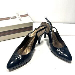 BRUNO MAGLI Black Sling Back Cap Toe Women's Heels 7-1/2B Made in Italy